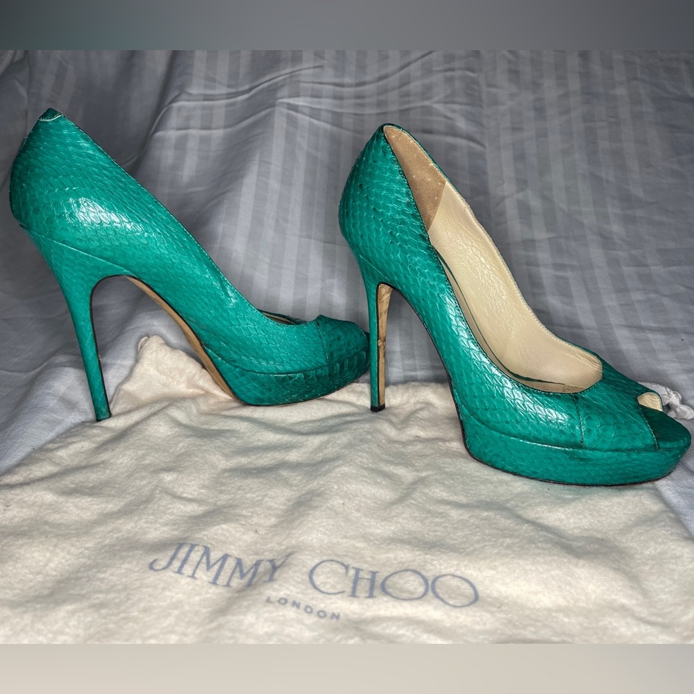 Jimmy Choo Teal Peep Toe Heels